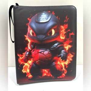 New Fire Dragon Turtle Pokemon Flaming Card Binder Zip Closure 900 Cards